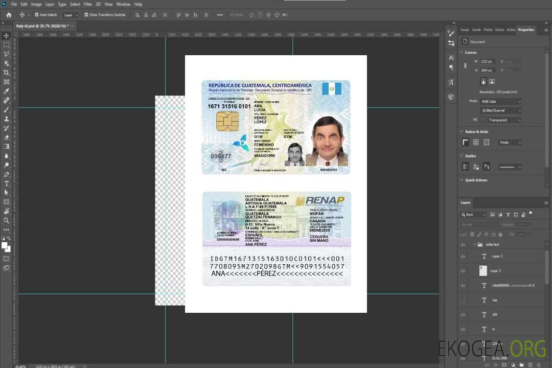 Carte d'identité du Guatemala 2025-présent template Carte d'identité du Guatemala 2025-présent template